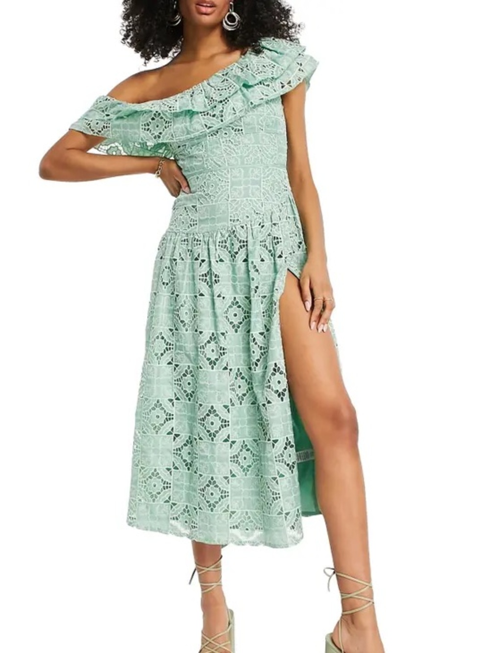 ASOS Design Patchwork Lace One-Shoulder Midi Dress